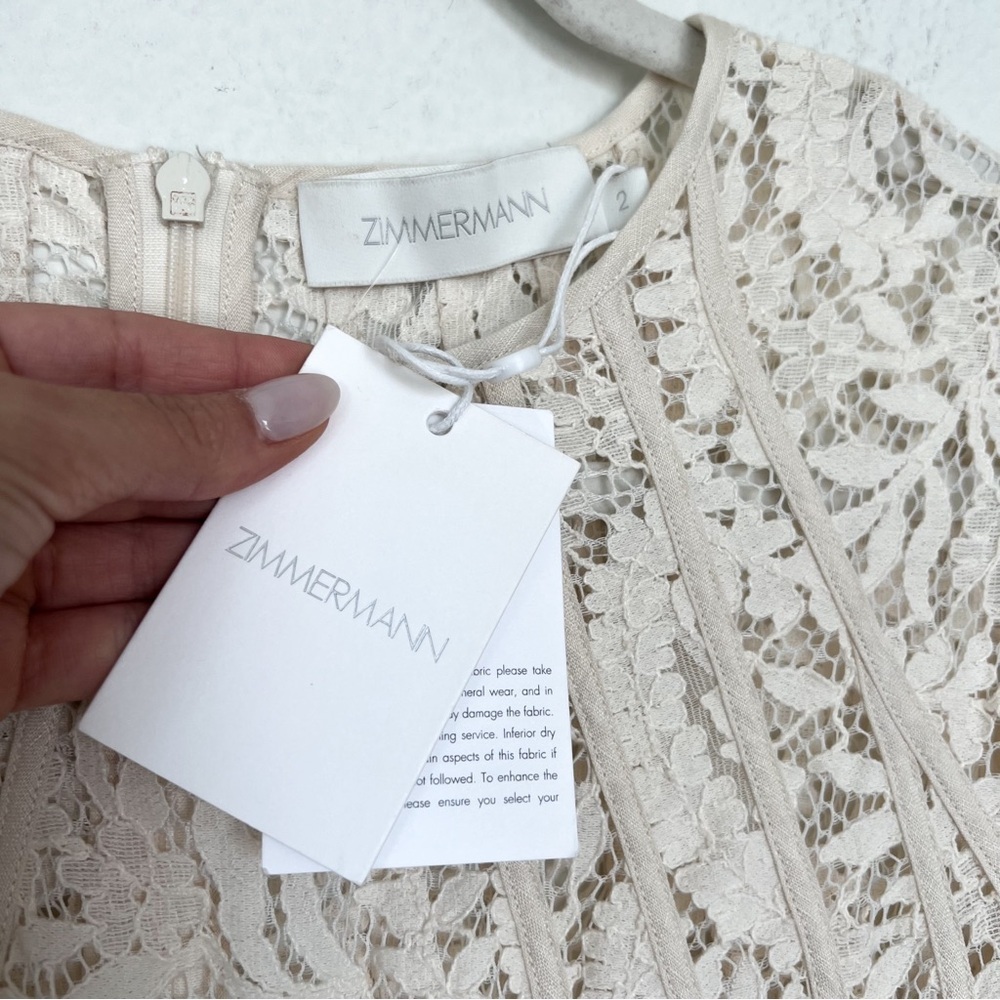 ZIMMERMANN Devi Panelled Lace Midi Dress in Cream - Picture 6 of 9